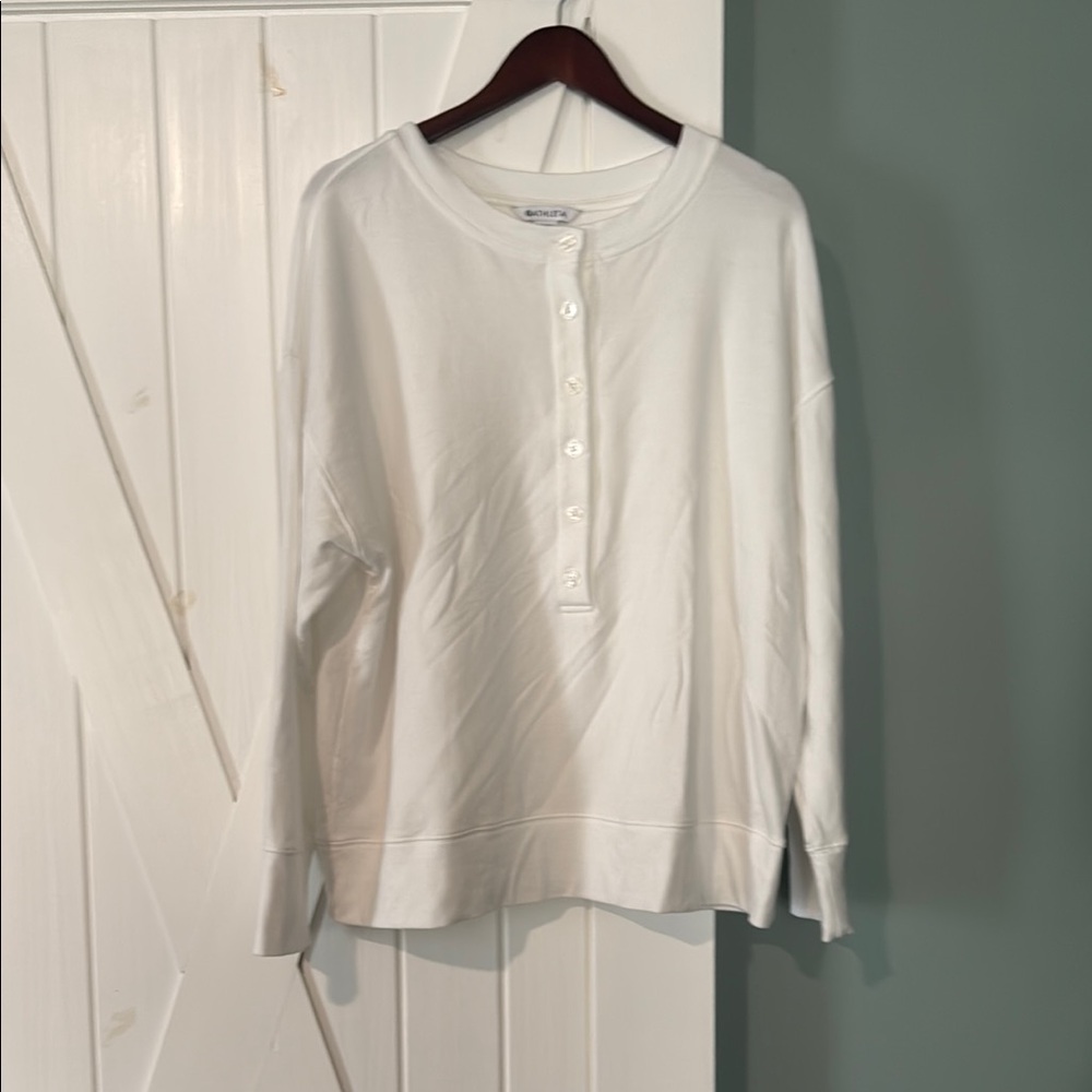 Athleta white sweatshirt with button detail